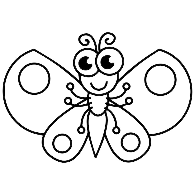 Page De Coloriage De Papillon Pour Les Enfants, Illustration Vectorielle De Personnage De Papillon Mignon Eps, Et Image