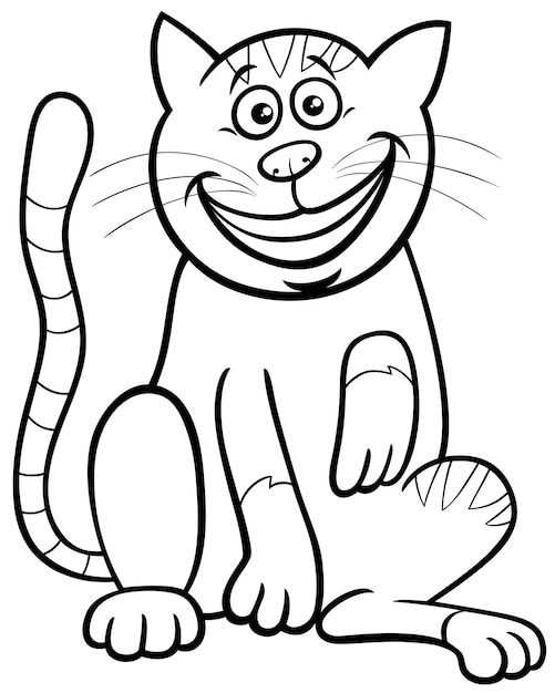Vecteur page de coloriage de personnage animal comique chat ou chaton dessin animé