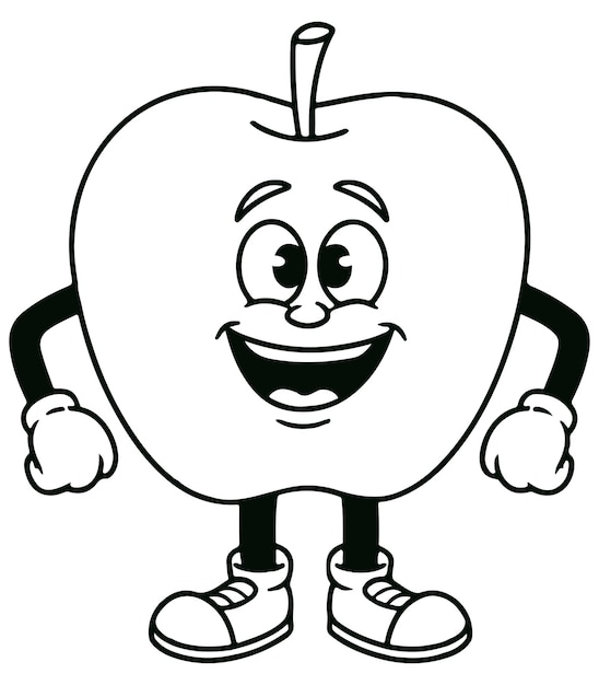 Page de coloriage de la pomme de dessin animé