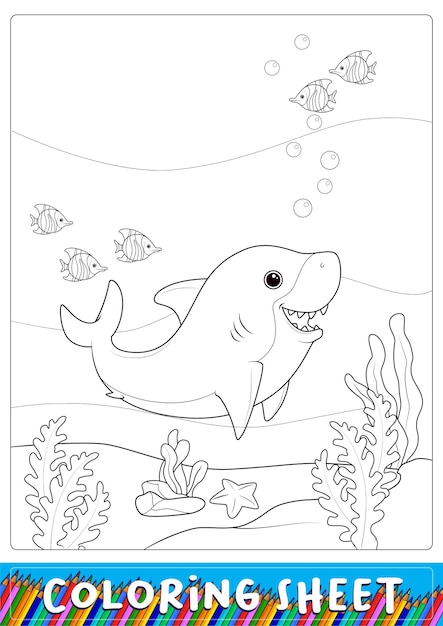 Vecteur page de coloriage de requin heureux pour les enfants