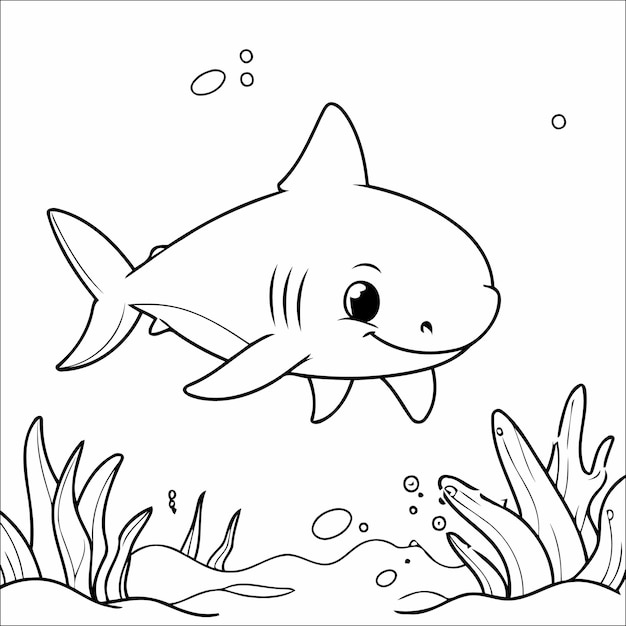 Vecteur page de coloriage de requin mignon pour les enfants