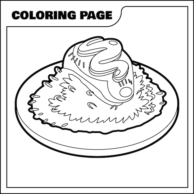Vecteur page de coloriage de riz frit avec illustration vectorielle d'œufs d'omelette
