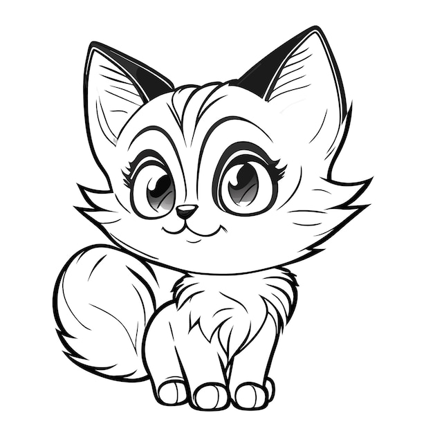 Vecteur une page de coloriage de style dessin animé de chaton pour enfants art de ligne propre détail élevé blanc noir