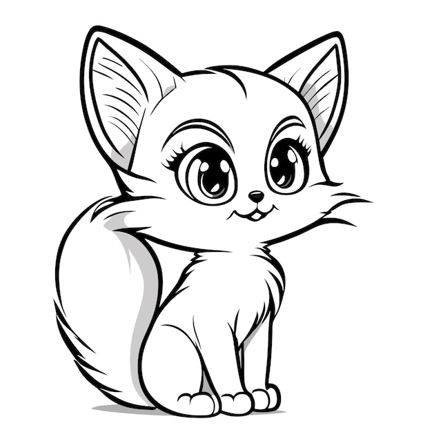 Une page de coloriage de style dessin animé de chaton pour enfants art de ligne propre détail élevé blanc noir