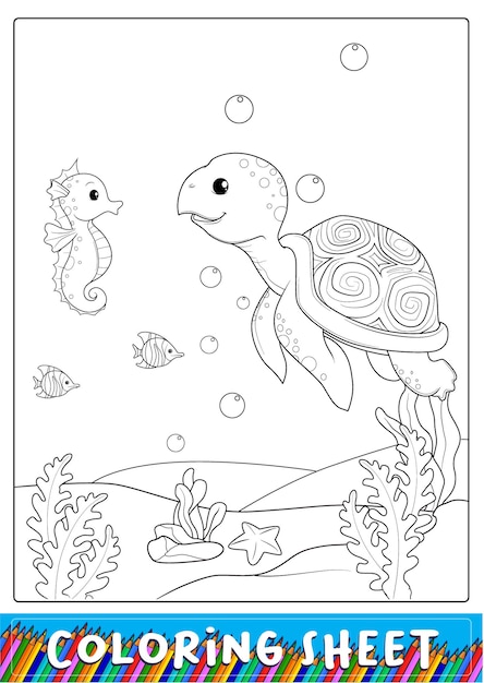 Page De Coloriage De Tortue Heureuse Pour Les Enfants