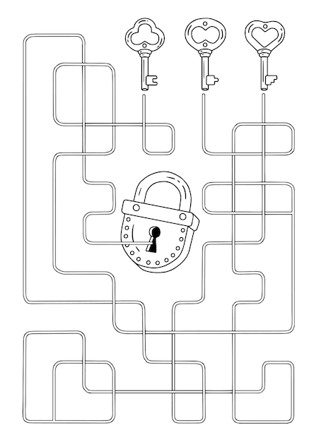 Page De Coloriage Vectoriel Jeu De Labyrinthe Pour Enfants Choisir La Bonne Clé