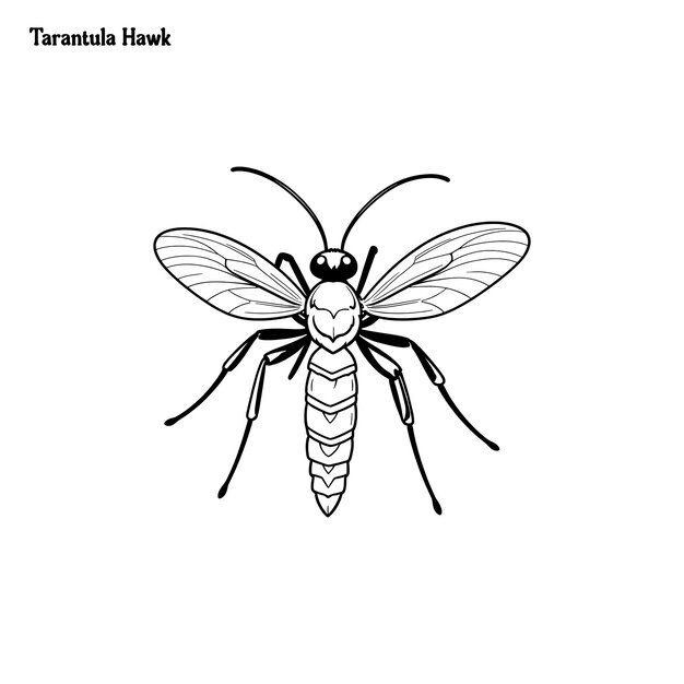 Page à colorier dessinée à la main de Tarantula Hawk et conception vectorielle de contours