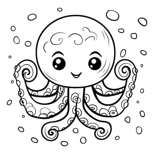 Vecteur page à colorier avec une jolie pieuvre illustration vectorielle pour enfants