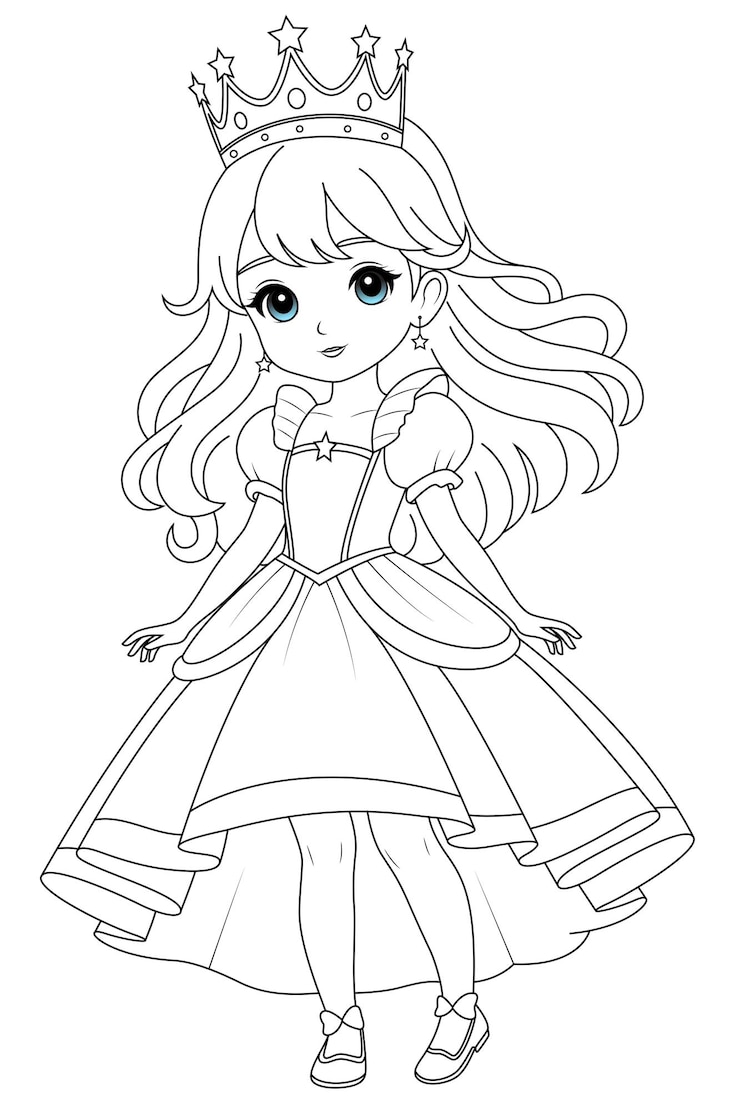 Vecteur page à colorier d'une jolie princesse pour enfants contour vectoriel plat pour enfants livre à colorier