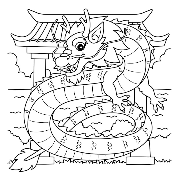 Vecteur une page à colorier mignonne et drôle pour l'année du dragon le nouvel an chinois offre des heures de coloriage amusant pour les enfants colorier cette page est très facile convient pour les petits enfants et les tout-petits