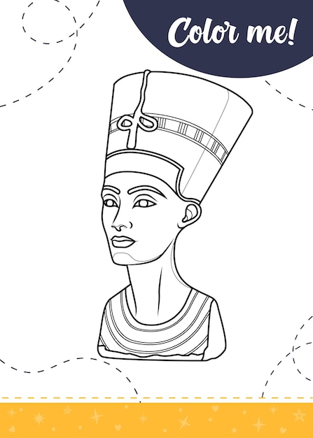 Page à colorier pour les enfants avec l'ancienne reine égyptienne Nefertiti