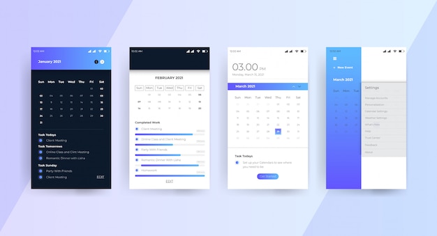 Page de concept de l'interface utilisateur de l'application de calendrier