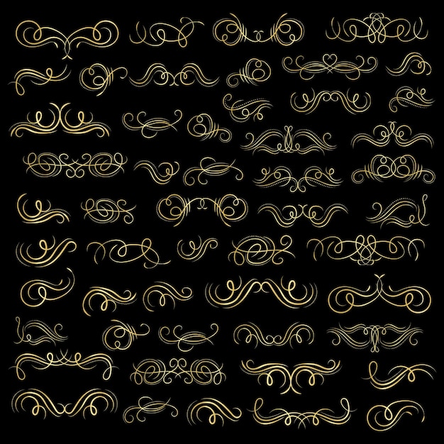 Page de couleur dorée Diviseur et éléments de conception Ensemble de divers designs simples de diviseur noir