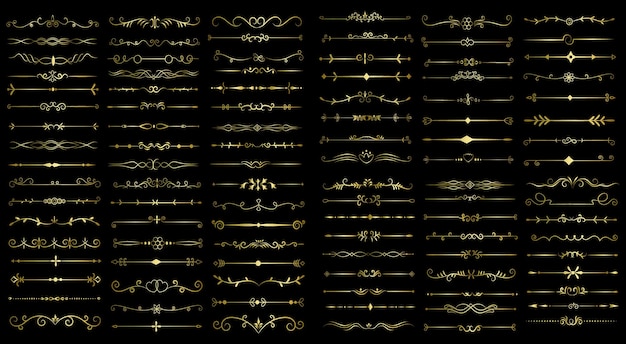 Page de couleur dorée Diviseur et éléments de conception Ensemble de divers designs simples de diviseur noir