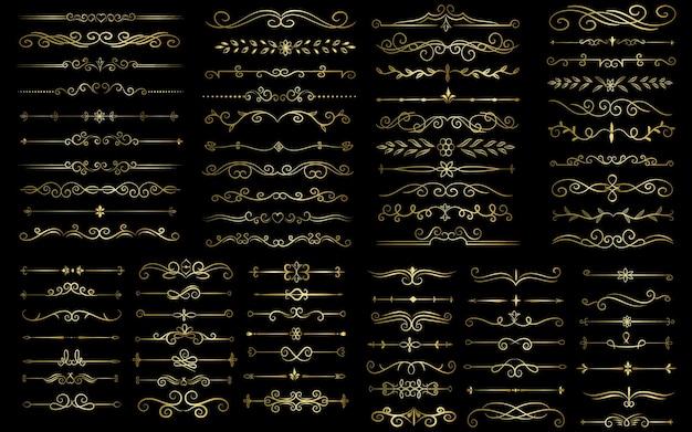 Page de couleur dorée Diviseur et éléments de conception Ensemble de divers designs simples de diviseur noir