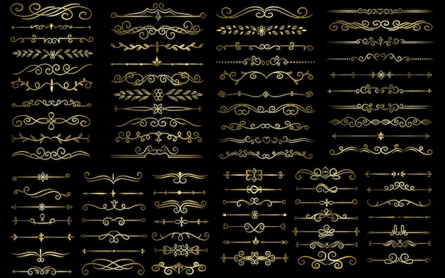 Page de couleur dorée Diviseur et éléments de conception Ensemble de divers designs simples de diviseur noir