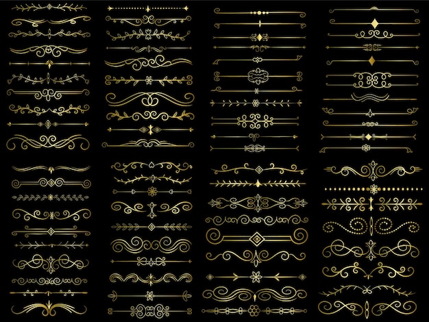 Page de couleur dorée Diviseur et éléments de conception Ensemble de divers designs simples de diviseur noir