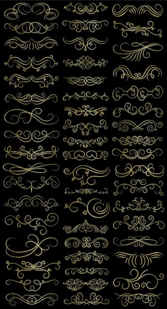 Page de couleur dorée Diviseur et éléments de conception Ensemble de divers designs simples de diviseur noir