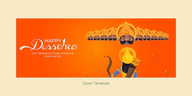 Page de couverture du modèle de style de dessin animé joyeux festival indien Dussehra