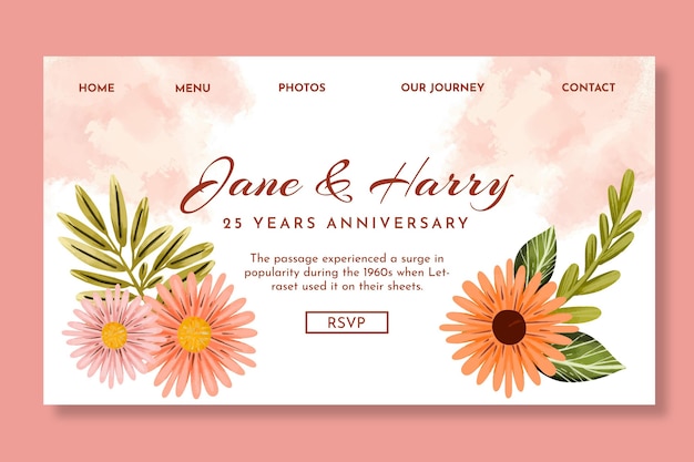 Vecteur page de destination anniversaire de mariage