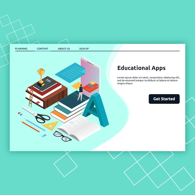 Page De Destination De L'application Education Dans Un Style Isométrique