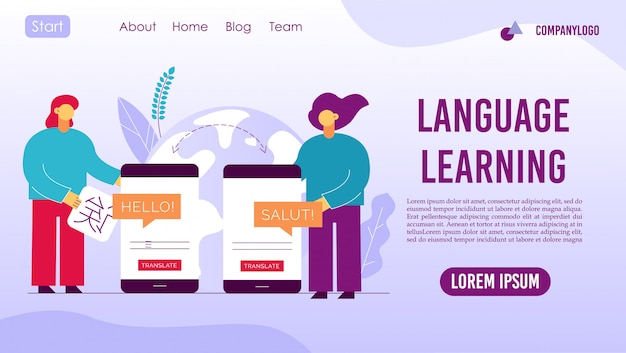 Vecteur page de destination de l'application mobile d'apprentissage des langues