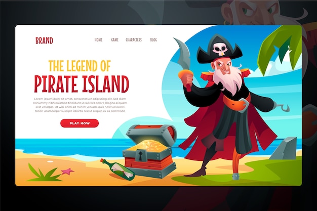 Page de destination de l'aventure pirate au design plat