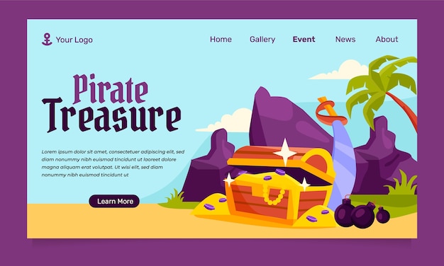 Vecteur page de destination de l'aventure pirate au design plat