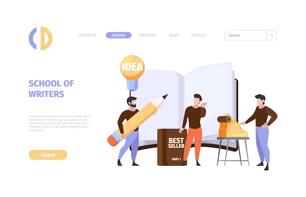 Page de destination de blogueur Modèle web d'entreprise avec des journalistes professionnels et des écrivains travaillant pour communiquer avec différentes personnes vecteur criard