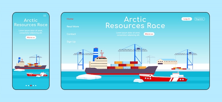 Vecteur page de destination de la course aux ressources de l'arctique
