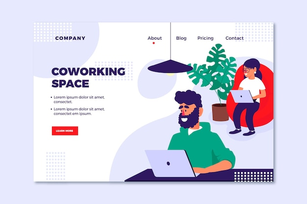 Page De Destination De Coworking Dessinée à Plat