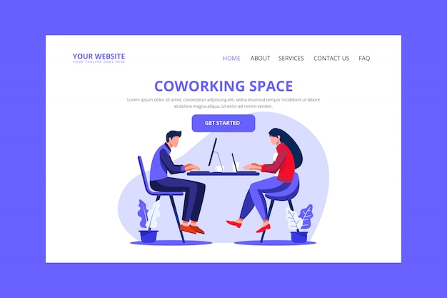 Vecteur page de destination de coworking