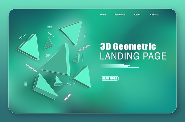 Vecteur page de destination avec des dégradés verts et des formes abstraites 3d