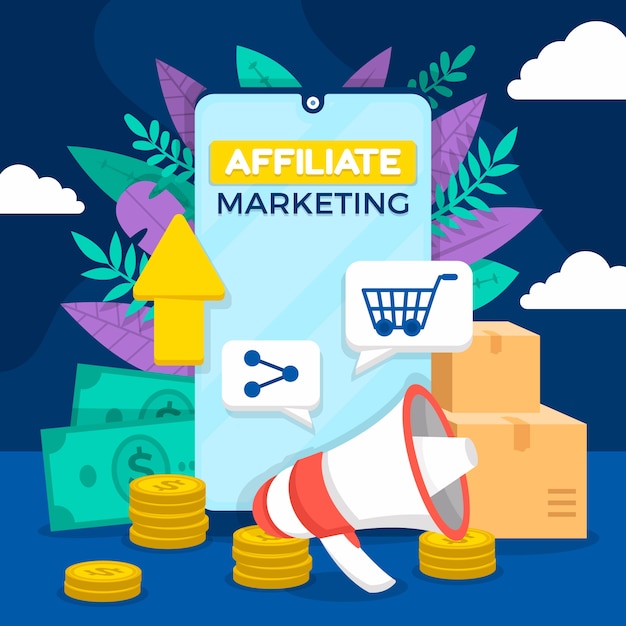 Page de destination du marketing d'affiliation au design plat