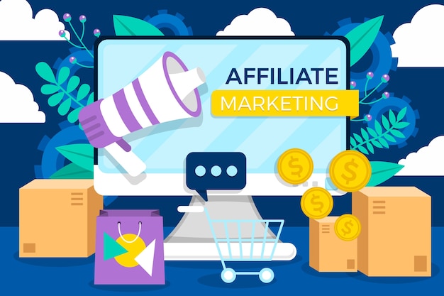 Page de destination du marketing d'affiliation au design plat