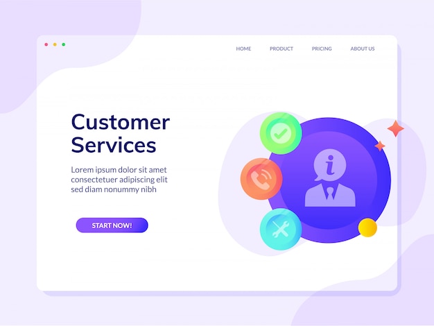 Vecteur page de destination du site web des services à la clientèle