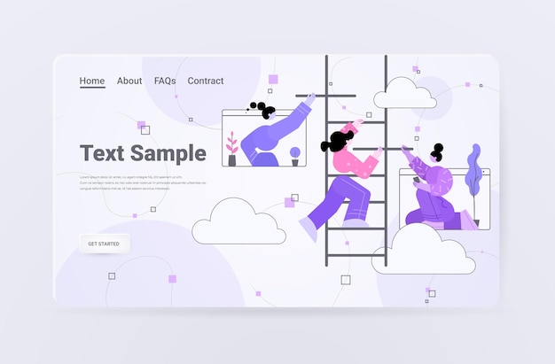 Vecteur page de destination de l'échelle d'escalade de femme d'affaires