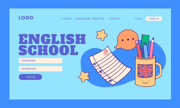Page de destination de l'école anglaise dessinée à la main