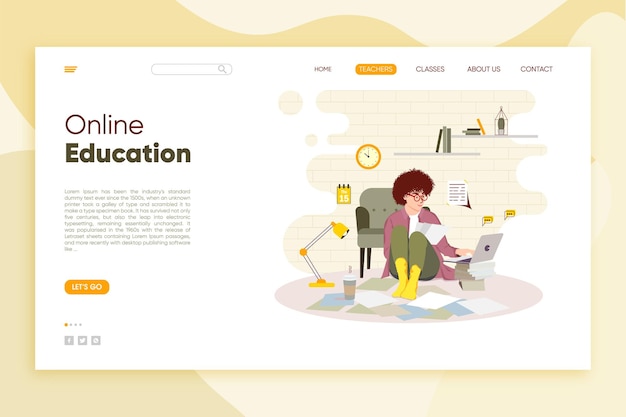 Vecteur page de destination de l'éducation en ligne à la maison illustration vectorielle plane