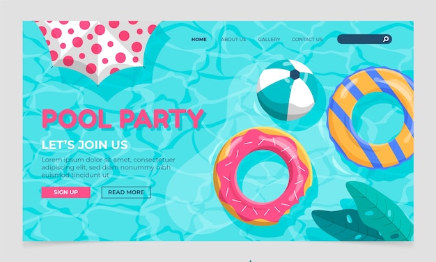 Page de destination de la fête de la piscine dessinée à la main