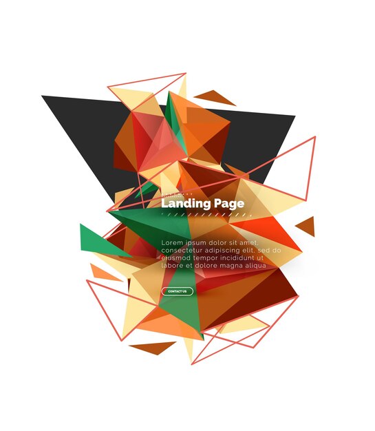 Page de destination de fond abstrait de conception triangulaire Triangles colorés de style low poly sur blanc