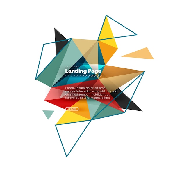 Page de destination de fond abstrait de conception triangulaire Triangles colorés de style low poly sur blanc