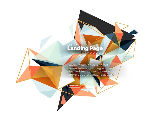 Page de destination de fond abstrait de conception triangulaire Triangles colorés de style low poly sur blanc