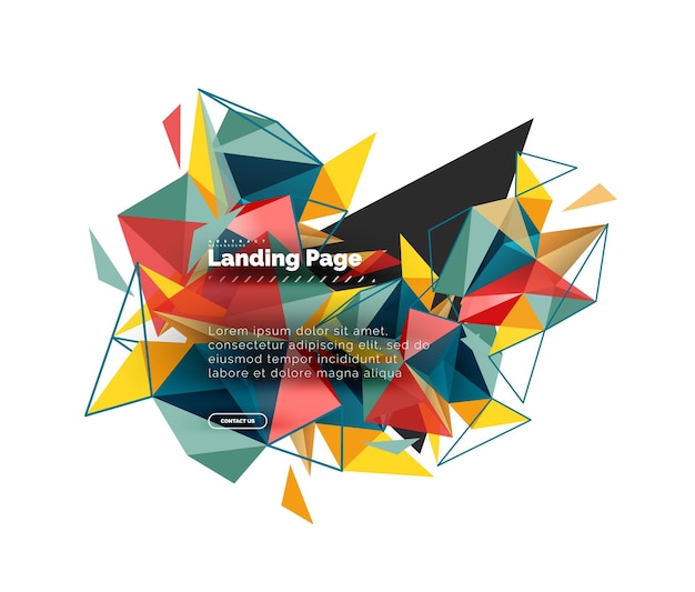 Page de destination de fond abstrait de conception triangulaire Triangles colorés de style low poly sur blanc