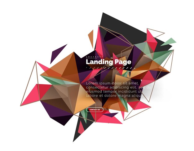 Page de destination de fond abstrait de conception triangulaire Triangles colorés de style low poly sur blanc