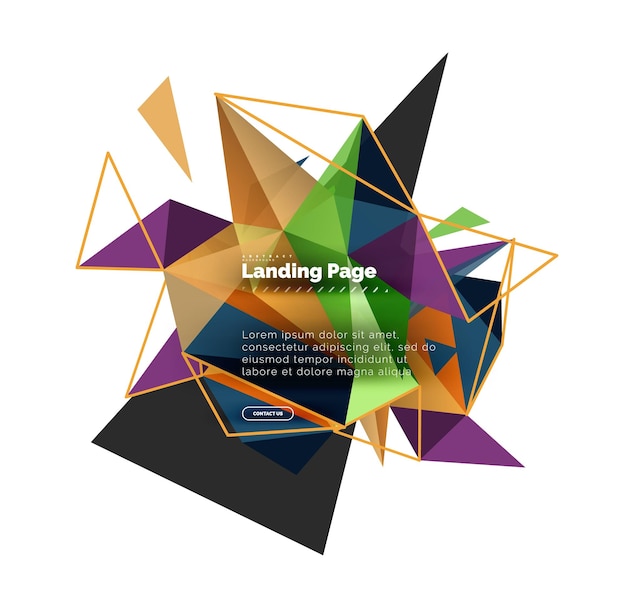 Page de destination de fond abstrait de conception triangulaire Triangles colorés de style low poly sur blanc