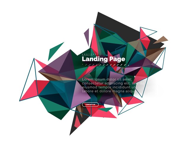 Page de destination de fond abstrait de conception triangulaire Triangles colorés de style low poly sur blanc