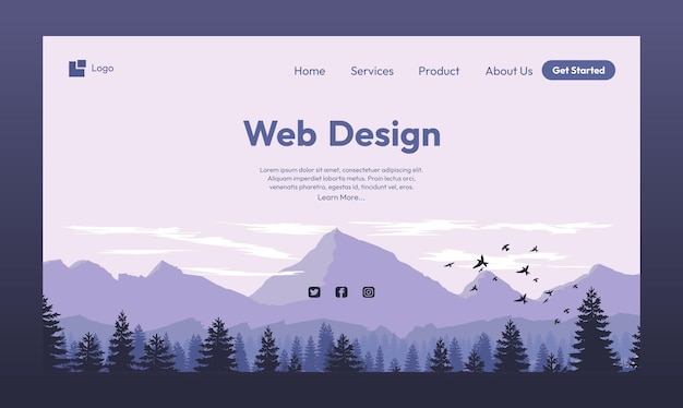 Page de destination de l'illustration vectorielle Purple Nature Mountain