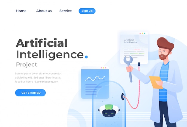 Vecteur page de destination de l'intelligence artificielle