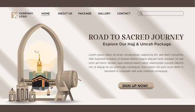 Vecteur page de destination islamique minimaliste avec vue kaaba